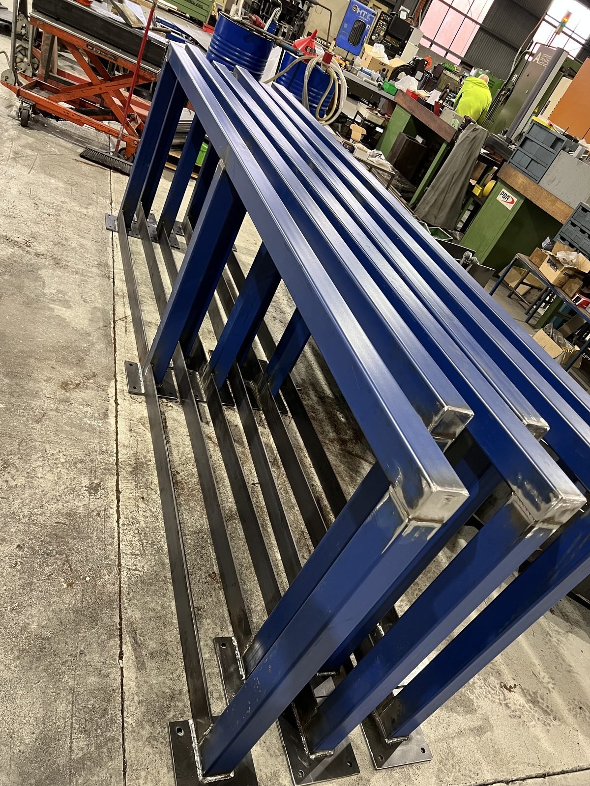 Blue welded industrial rack